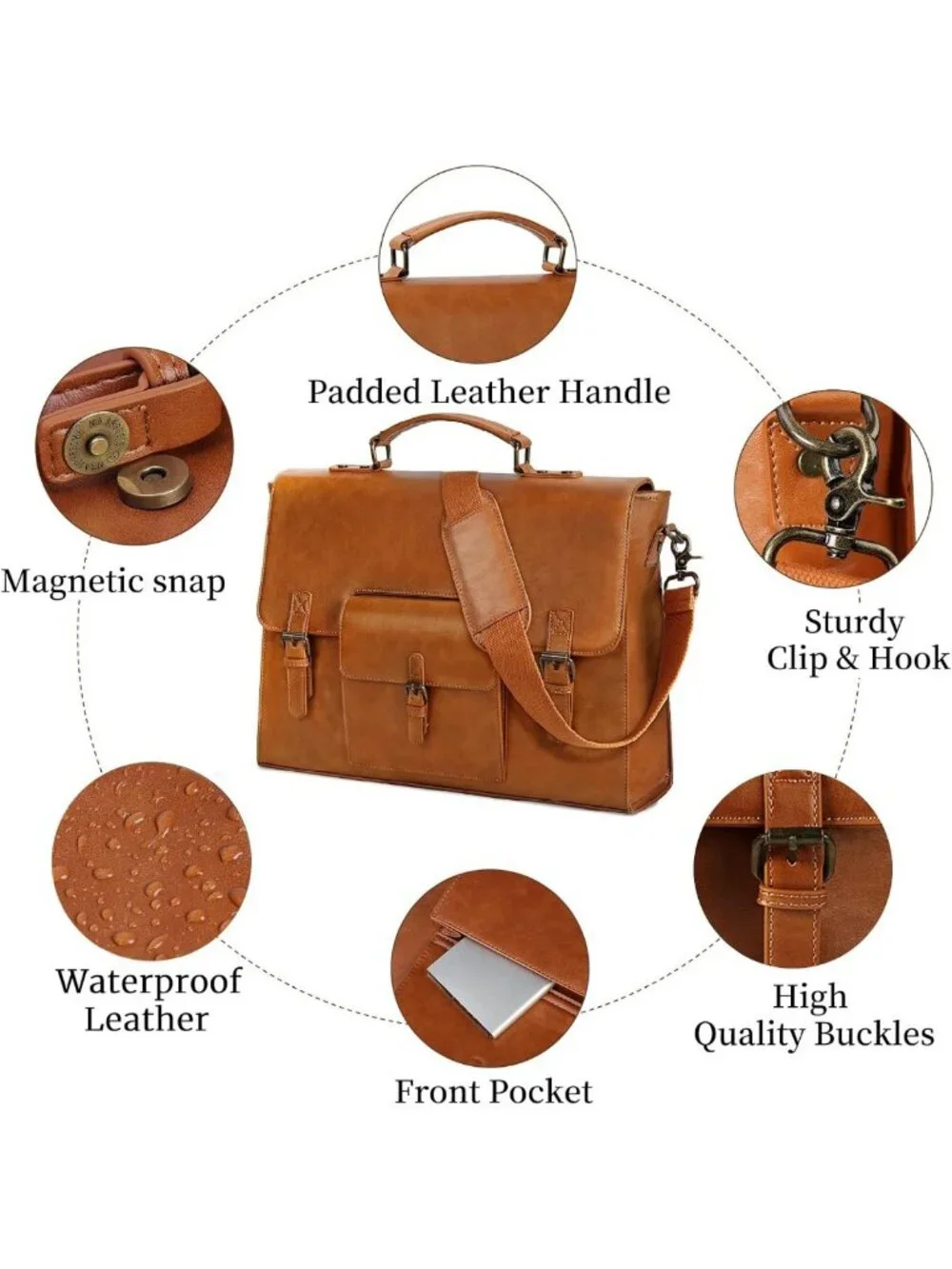 Vintage Leather Messenger Bag for Men - 15.6